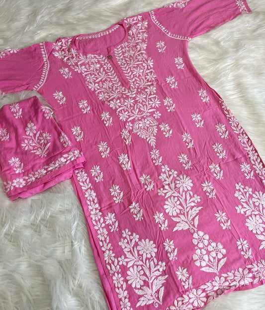 NATASHA Pink Pure Modal Chikankari Kurta Palazzo Set