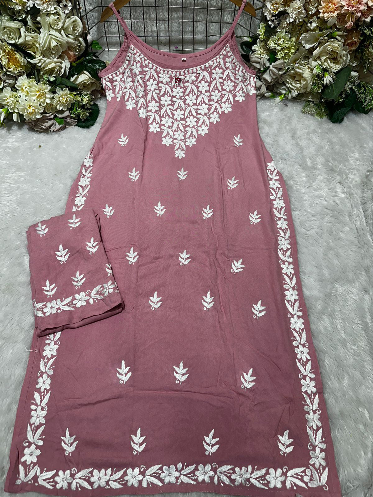 KIRAN Pure Modal Noodle Strap Chikankari kurti and Palzzo set