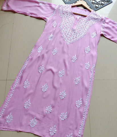SHIVANI Pink Modal Chikankari Kurti Set - Authentic Lucknowi Chikankari for Women