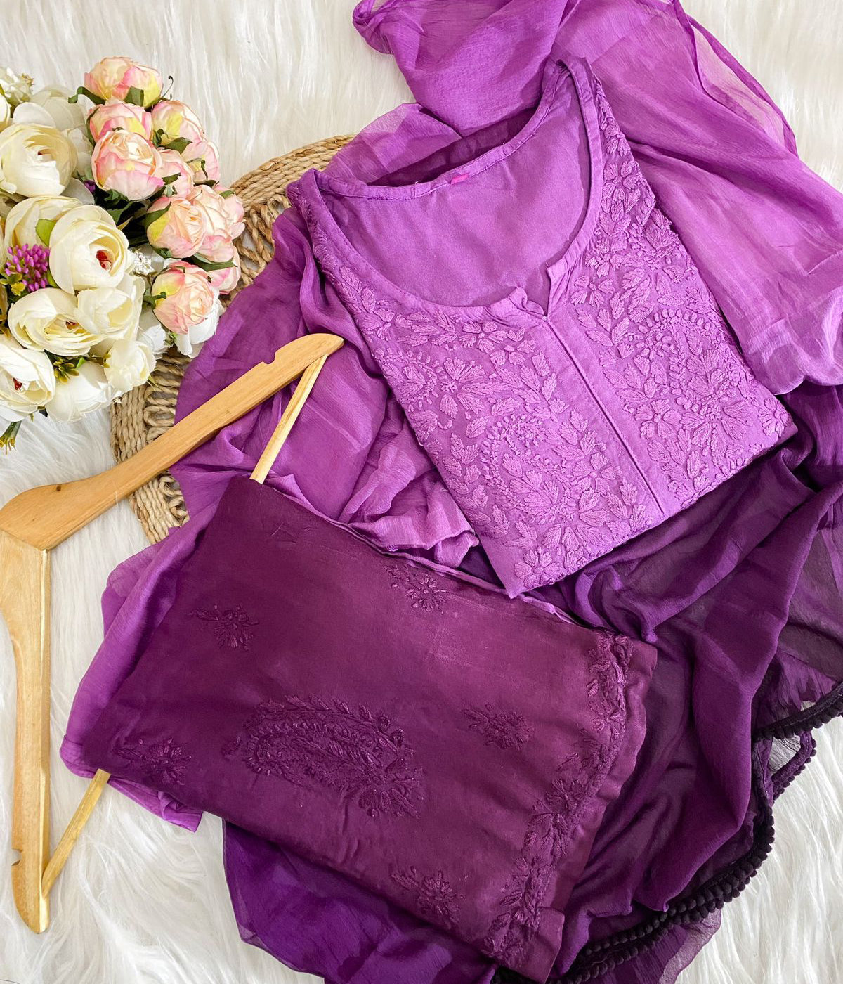 RADHIKA Purple Modal Chikankari 3 Piece Set