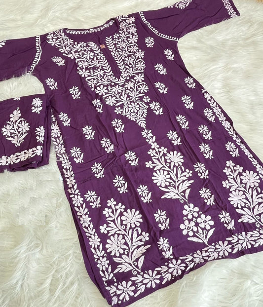 NATASHA Purple Pure Modal Chikankari Kurta Palazzo Set
