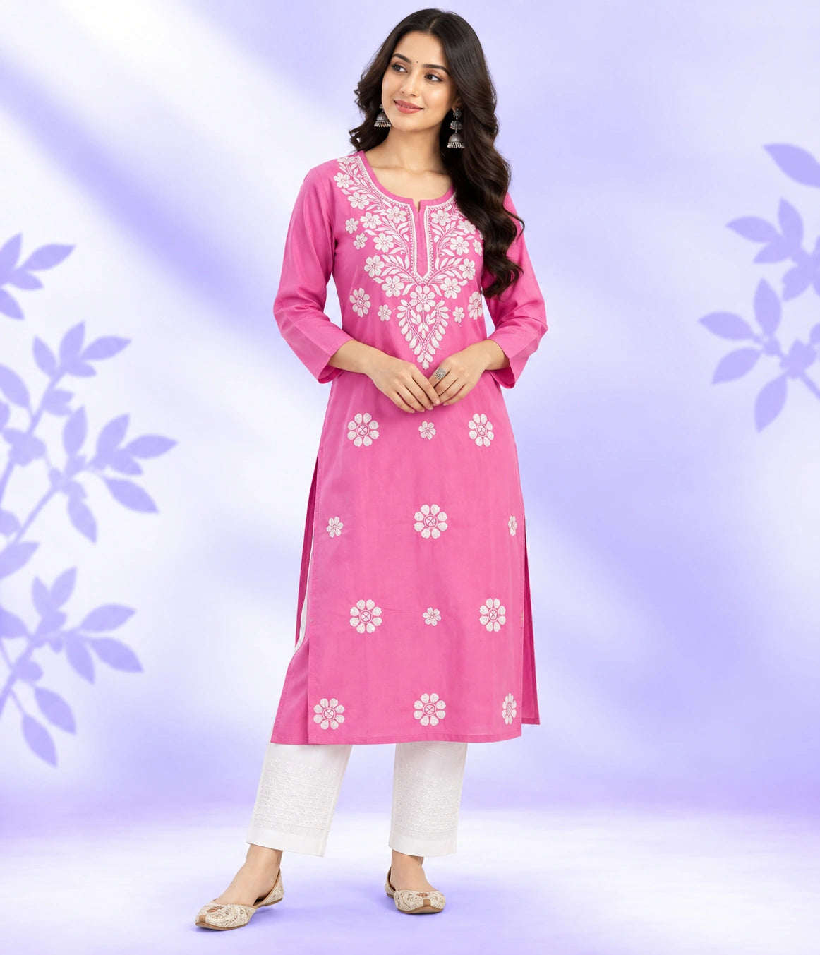 TRISHA Women’s Short Rayon Lucknowi Machine Chikankari Kurti | Embroidered Short Kurti