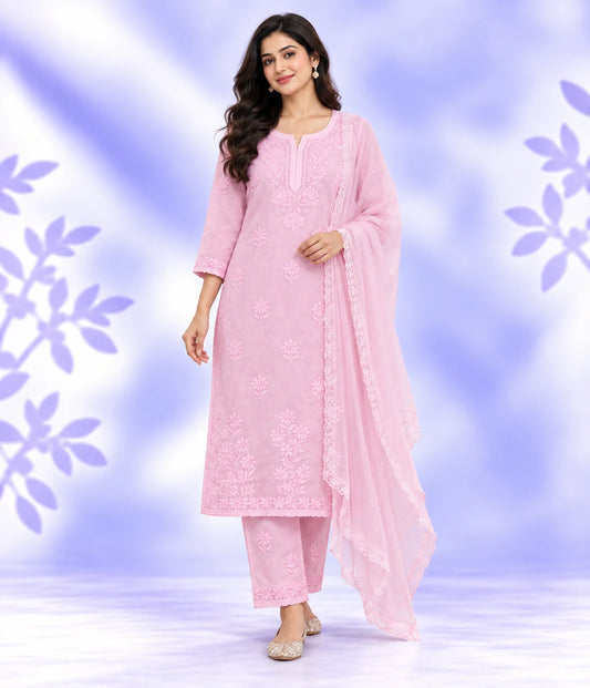 NIRALI pink pure muslin dyeble 4pcs set