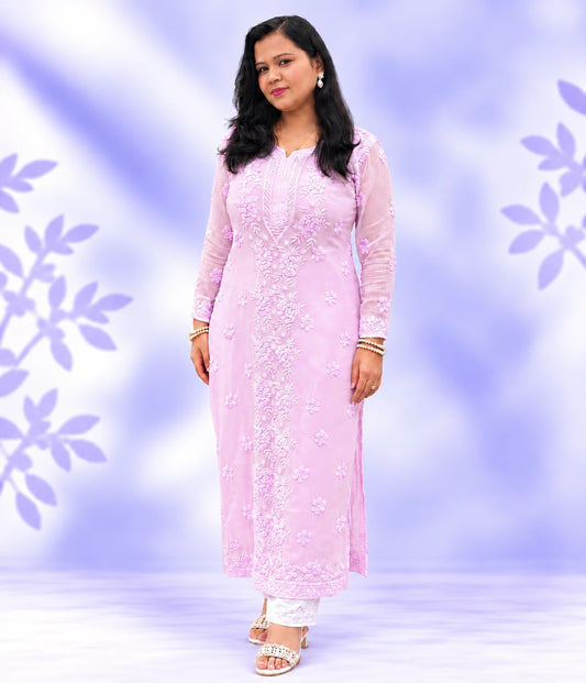 NITYA Pink Pure Viscose 3D Embossed Ombre Chikankari Kurti