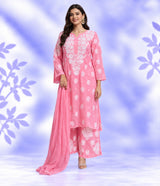 RAMYA  Pure Crepe Dyeable 3-Piece Kurti Palazzo Set with Chiffon Dupatta