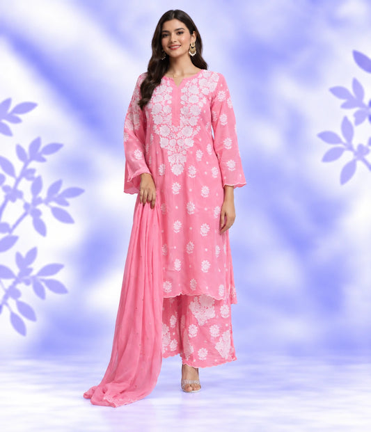 RAMYA  Pure Crepe Dyeable 3-Piece Kurti Palazzo Set with Chiffon Dupatta