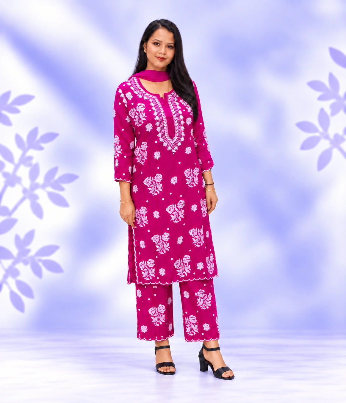 ARYA Pure Crepe Dyeable 3pcs Kurti Palazzo Set with Chiffon Dupatta