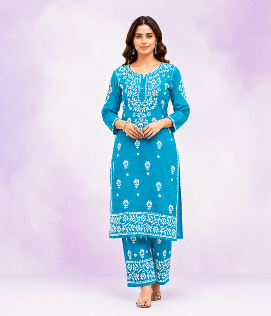 NIKKI modal kurti palazzo chikankari set