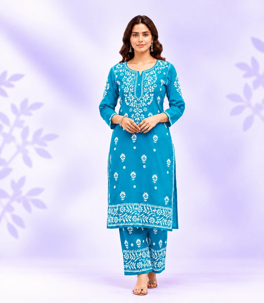 NIKKI modal kurti palazzo chikankari set