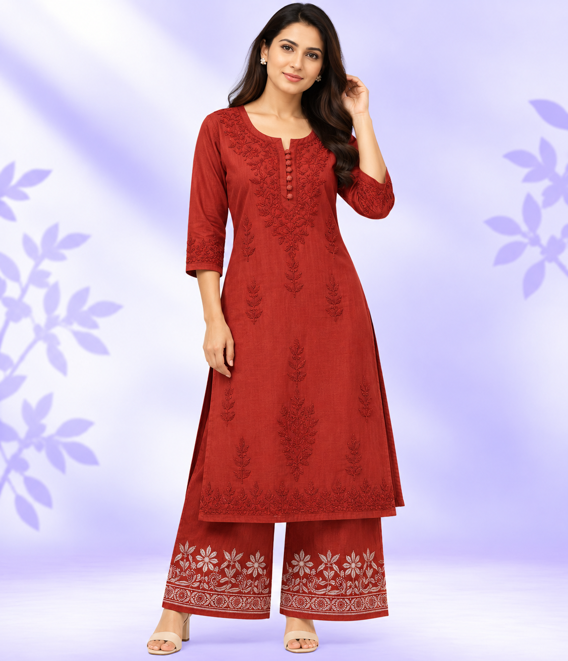 PARI Rose Gold Cotton Dobby Chikankari Kurta Pant Set
