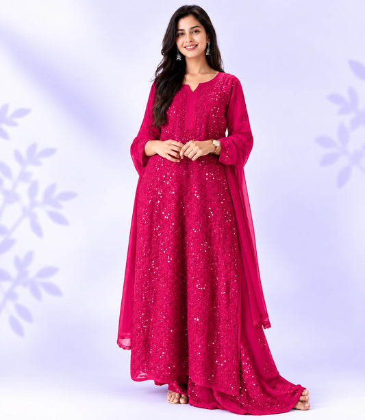 SITARA Pure Viscose Chikankari Resham Kaamdani 4-Piece Set