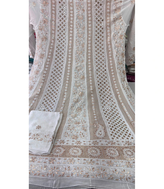 AARUSHI Dyeable Viscose Georgette Chikankari Anarkali with Dupatta | Gota Patti, Mirror & Kasab Work