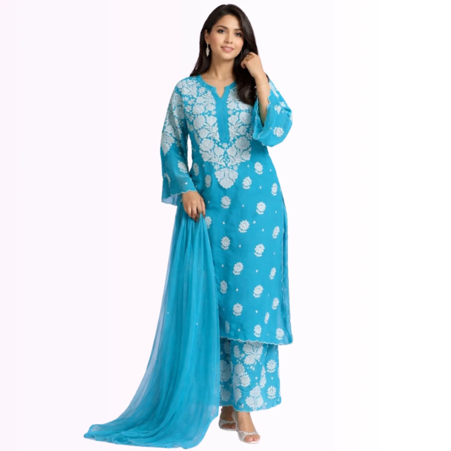 RAMYA  Pure Crepe Dyeable 3-Piece Kurti Palazzo Set with Chiffon Dupatta