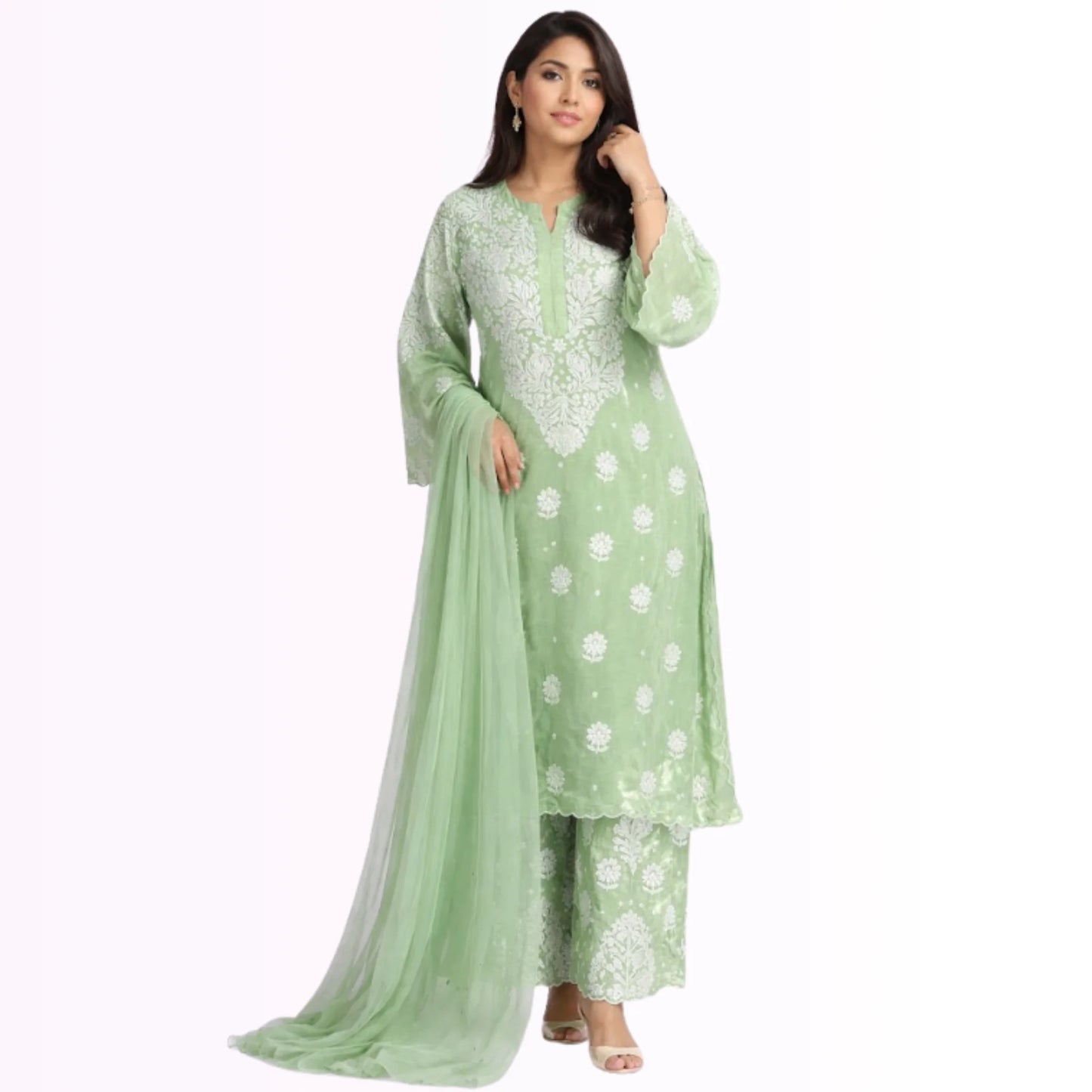 RAMYA  Pure Crepe Dyeable 3-Piece Kurti Palazzo Set with Chiffon Dupatta