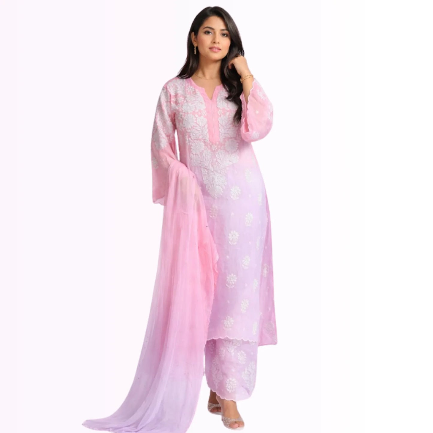 RAMYA  Pure Crepe Dyeable 3-Piece Kurti Palazzo Set with Chiffon Dupatta