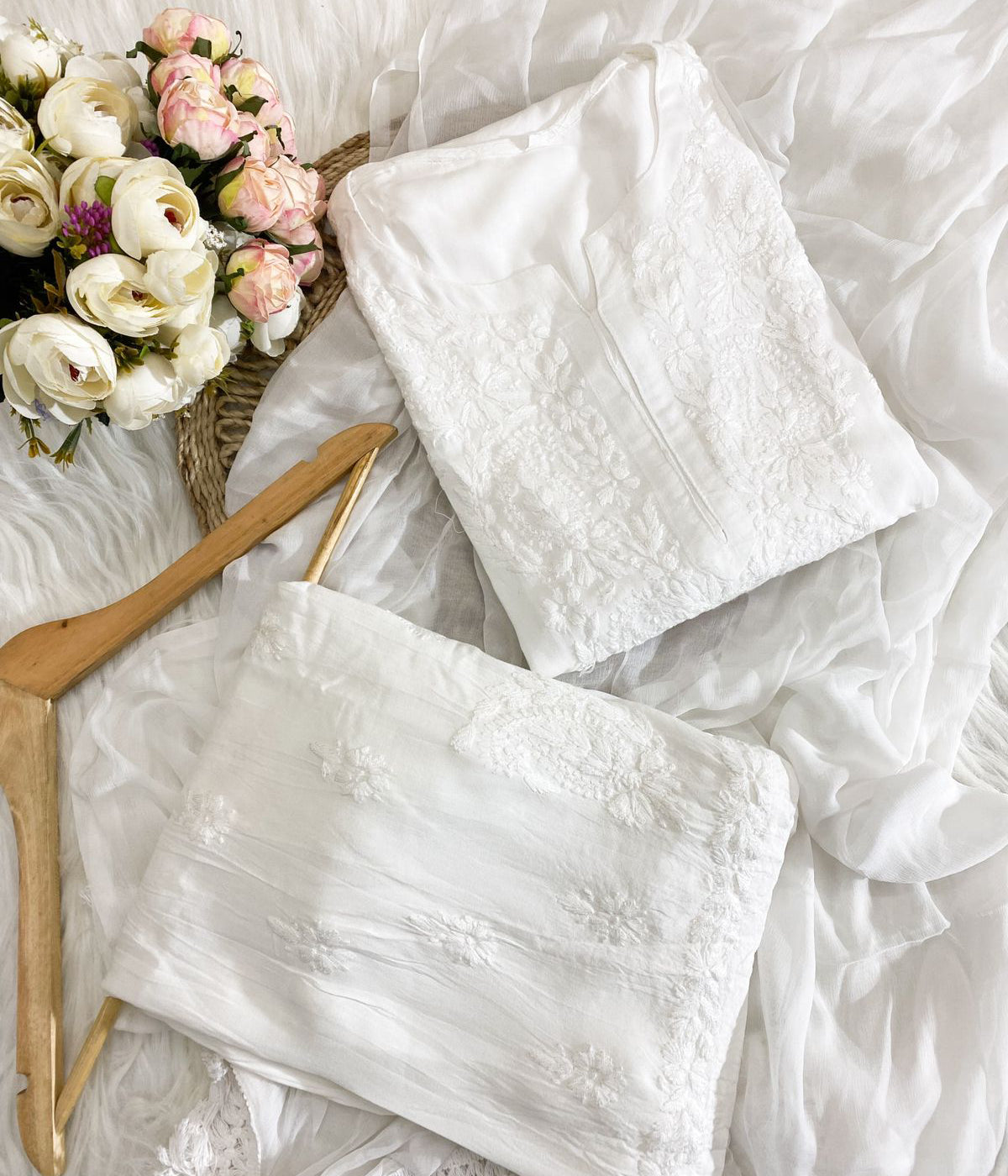 RADHIKA White Modal Chikankari 3 Piece Set