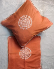 DEVI Orange Chanderi Cusion Chikankari Cover With Runner