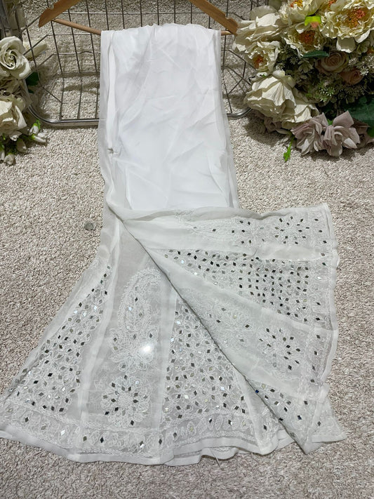 LEHER Mirror Work Georgette Chikakari Palazzo