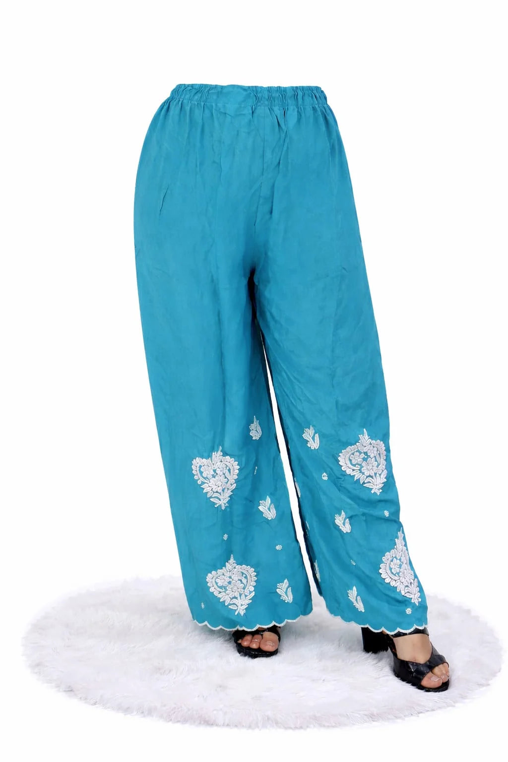 ANIKA SKY BLUE PURE CREPE 3-PIECE KURTI PALAZZO SET WITH CHIFFON DUPATTA