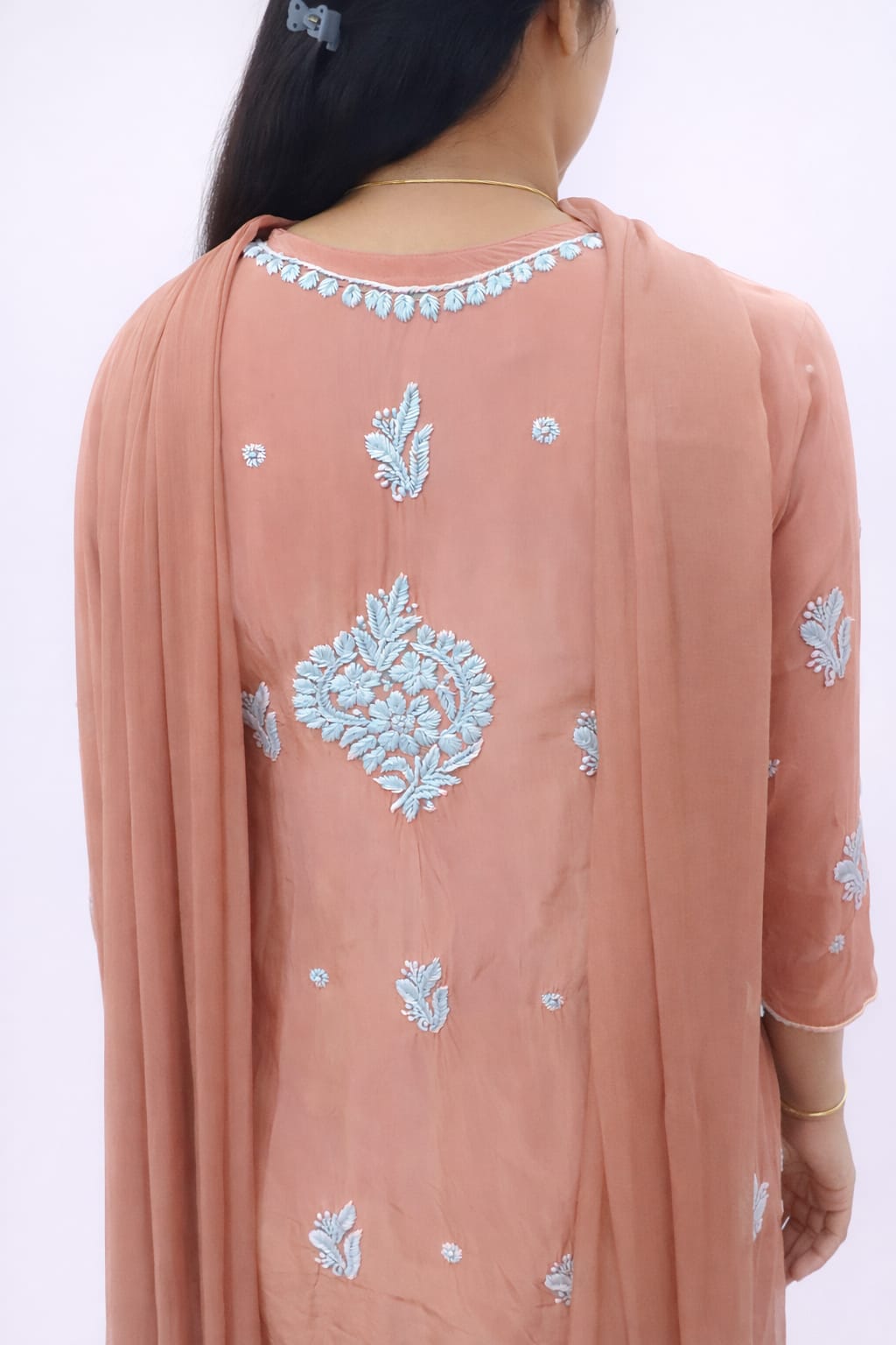 ANIKA BROWN PURE CREPE 3-PIECE KURTI PALAZZO SET WITH CHIFFON DUPATTA