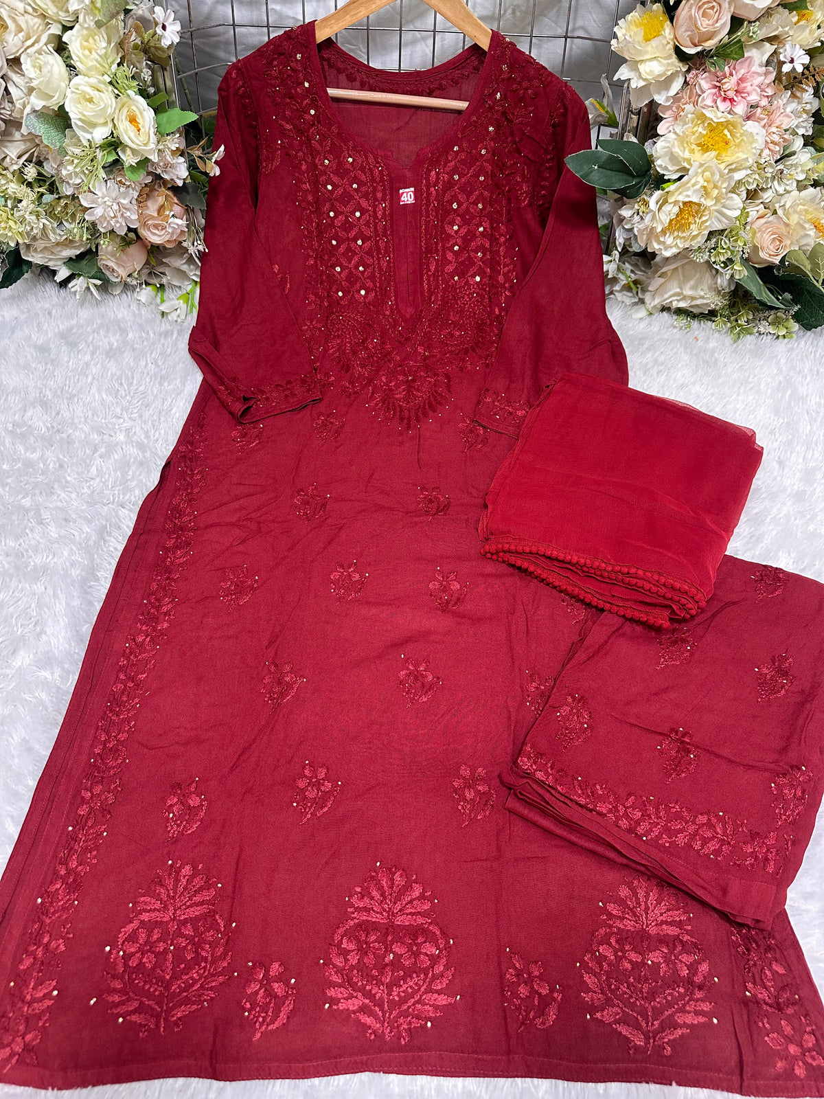 Aditi Premium Modal Chikankari 3 Piece Suit Set with Mukesh Work