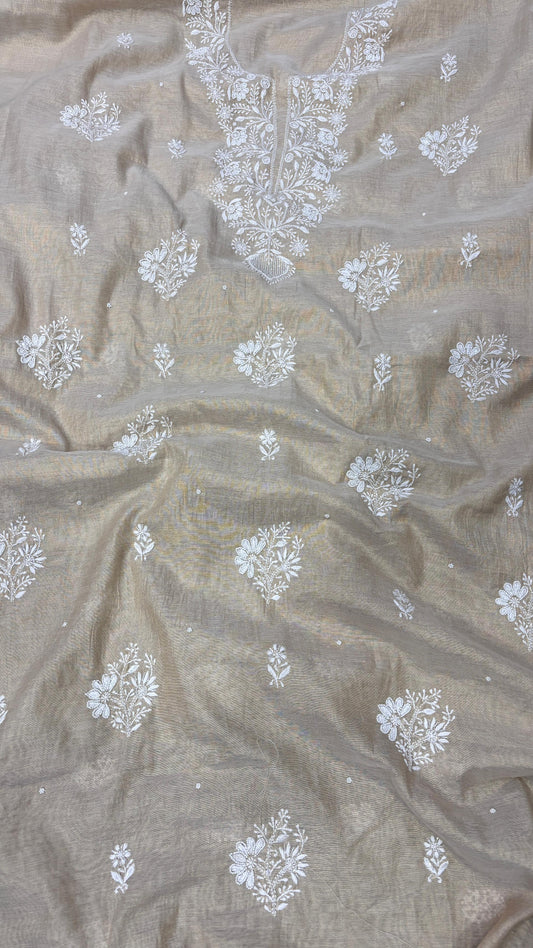 SIA Tissue Kurta Dupatta Chikanakari Set Emellished With Pearl cut dana