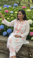 RUHANI Coral Pure Mul Cotton Chikankari Kurti and Pant Set