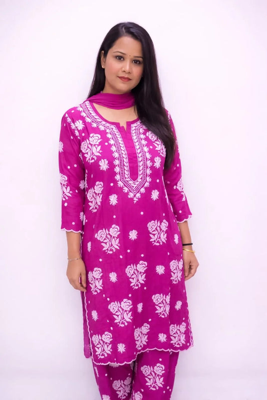 Arya Pure Crepe Dyeable 3-Piece Kurti Palazzo Set with Chiffon Dupatta