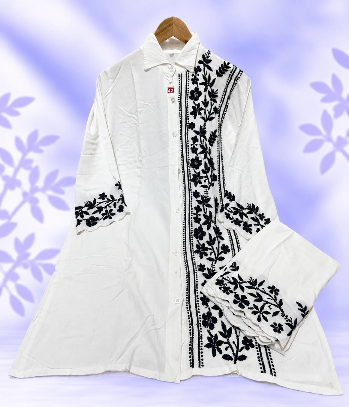 ROSHNI White & Black Modal Chikankari Co-ord Set