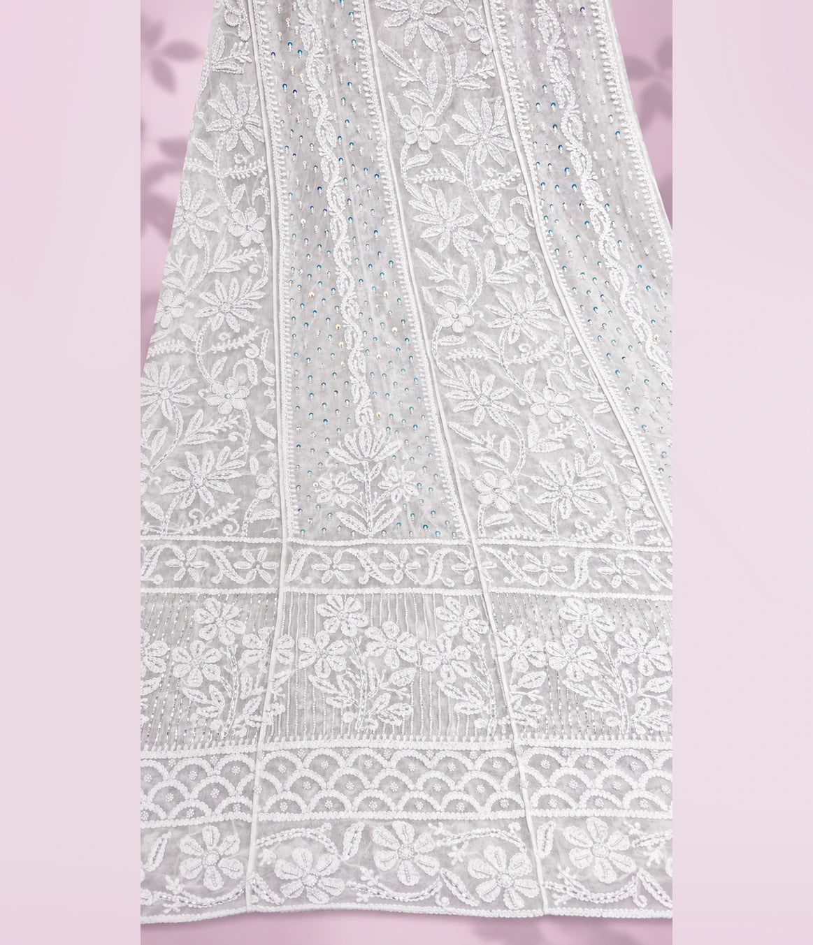 SAANVI Viscose Georgette Chikankari Anarkali with Dupatta | Pearl & Cutdana Work | Dyeable
