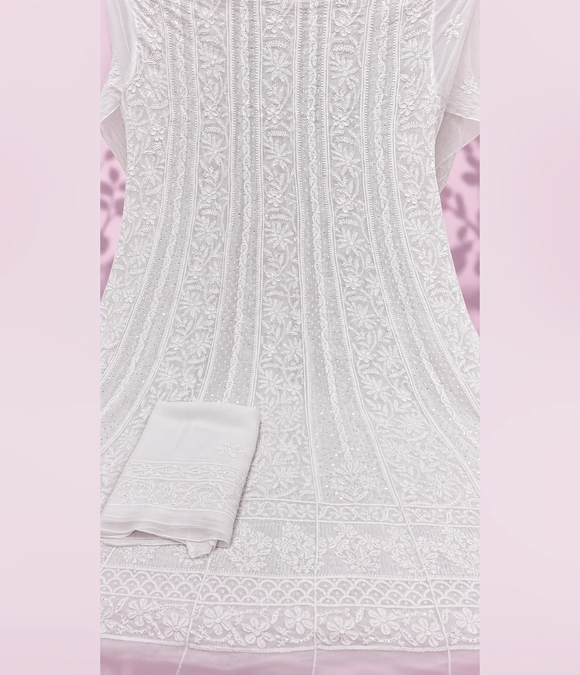 SAANVI Viscose Georgette Chikankari Anarkali with Dupatta | Pearl & Cutdana Work | Dyeable