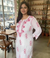 RUHANI Pink Pure Mul Cotton Chikankari Kurti and Pant Set