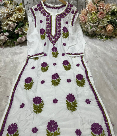 MAYA Purple Pure Chanderi Chikankari kurti