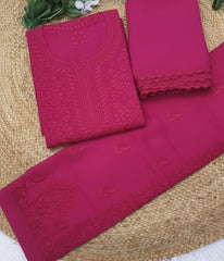 YATI Pink Pure Viscose Chikankari 3D Emboss 4pcs Set