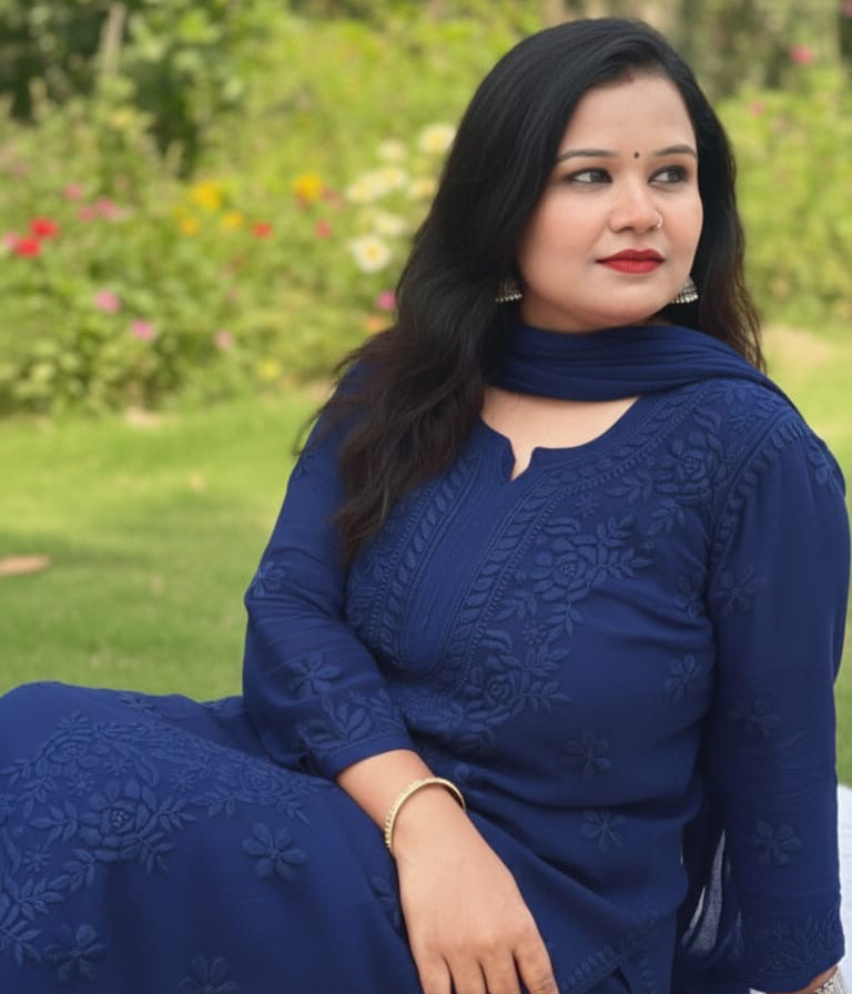 YATI Blue Pure Viscose Chikankari 3D Emboss 4pcs Set