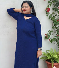 YATI Blue Pure Viscose Chikankari 3D Emboss 4pcs Set