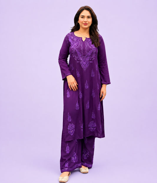 PRIYANKA  Pure Modal Chikankari kaamdani Kurta Palazzo Set