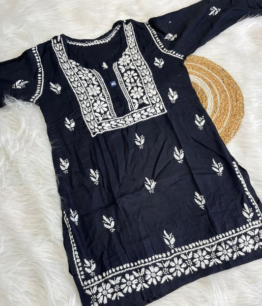 KHUSHI Black Modal Chikankari Short Top