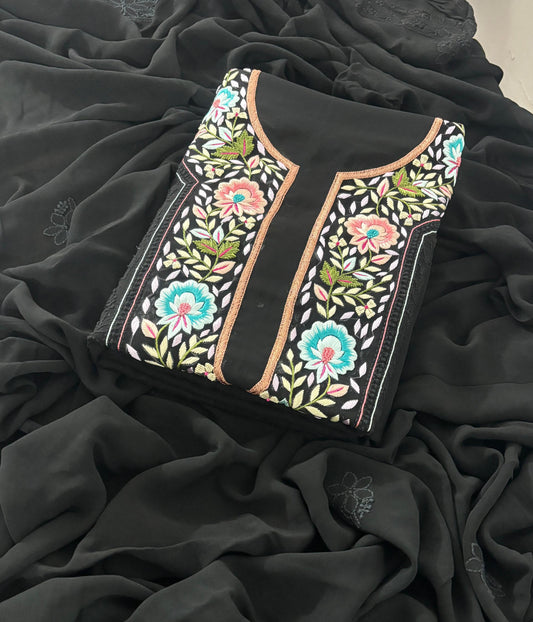 VANMALA Black Pure Viscose Chikankari Kurta Dupatta Set