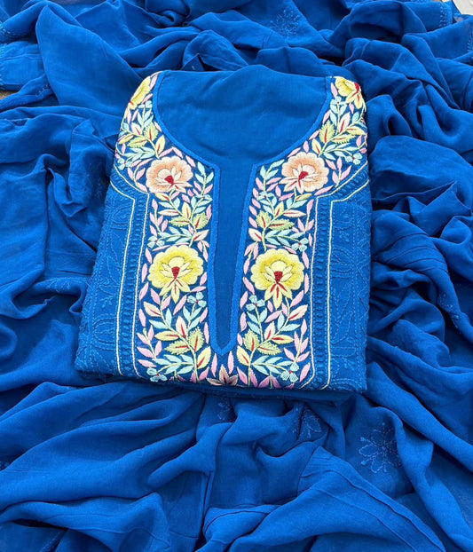 VANMALA Blue Pure Viscose Chikankari Kurta Dupatta Set