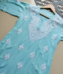 SHIVANI Blue Modal Chikankari Kurti Set - Elegant Lucknowi Chikankari for Women