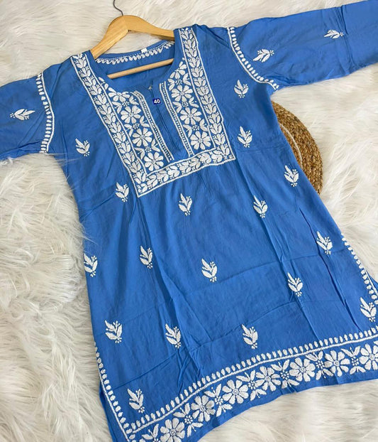 KHUSHI Blue Modal Chikankari Short Top
