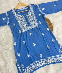 KHUSHI Wine Modal Chikankari Short Top Set