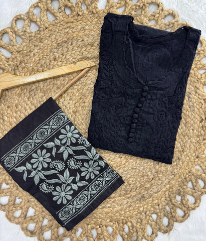 NANDINI Black Pure Brasso Chikankari Kurti Pant Set