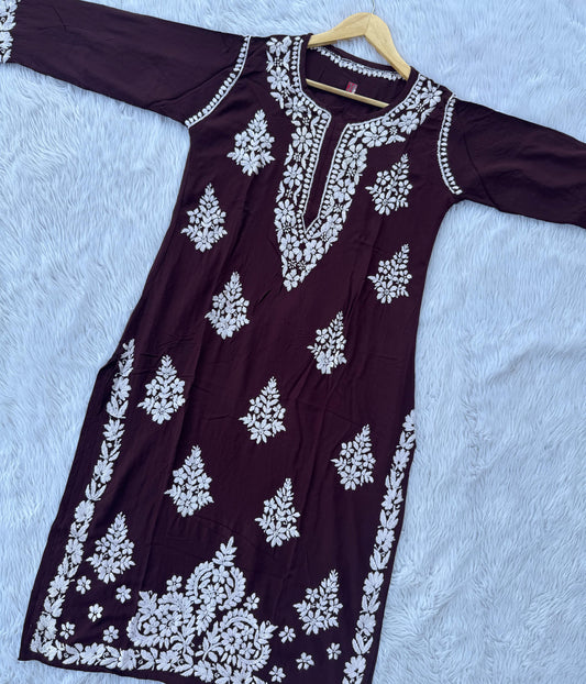 SHUBHI Brown Modal Chikankari Kurti