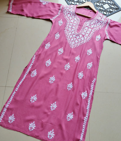 SHIVANI Peach Modal Chikankari Kurti Set - Authentic Lucknowi Chikankari for Women