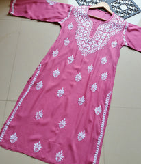 SHIVANI Peach Modal Chikankari Kurti Set - Authentic Lucknowi Chikankari for Women