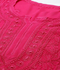 SONAM Fuschia Pure Viscose Resham Thread Chikankari Kurti