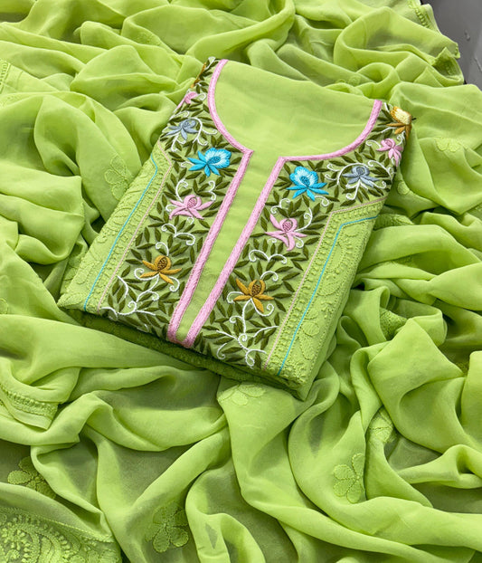 VANMALA Green Pure Viscose Chikankari Kurta Dupatta Set