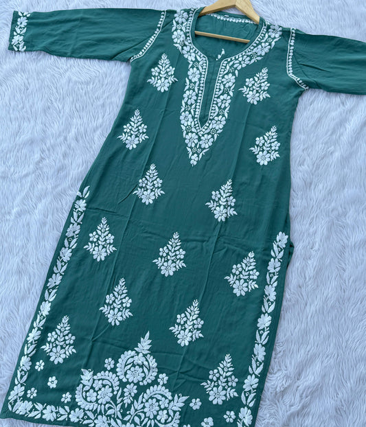 SHUBHI Teal Modal Chikankari Kurti